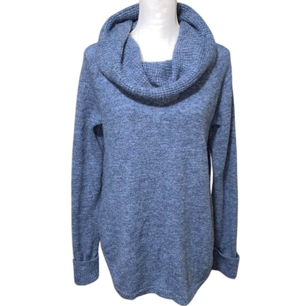 Style & Co Sweater Waffle Knit COWLNECK Texture L Blue Tunic Oversized Lagenlook